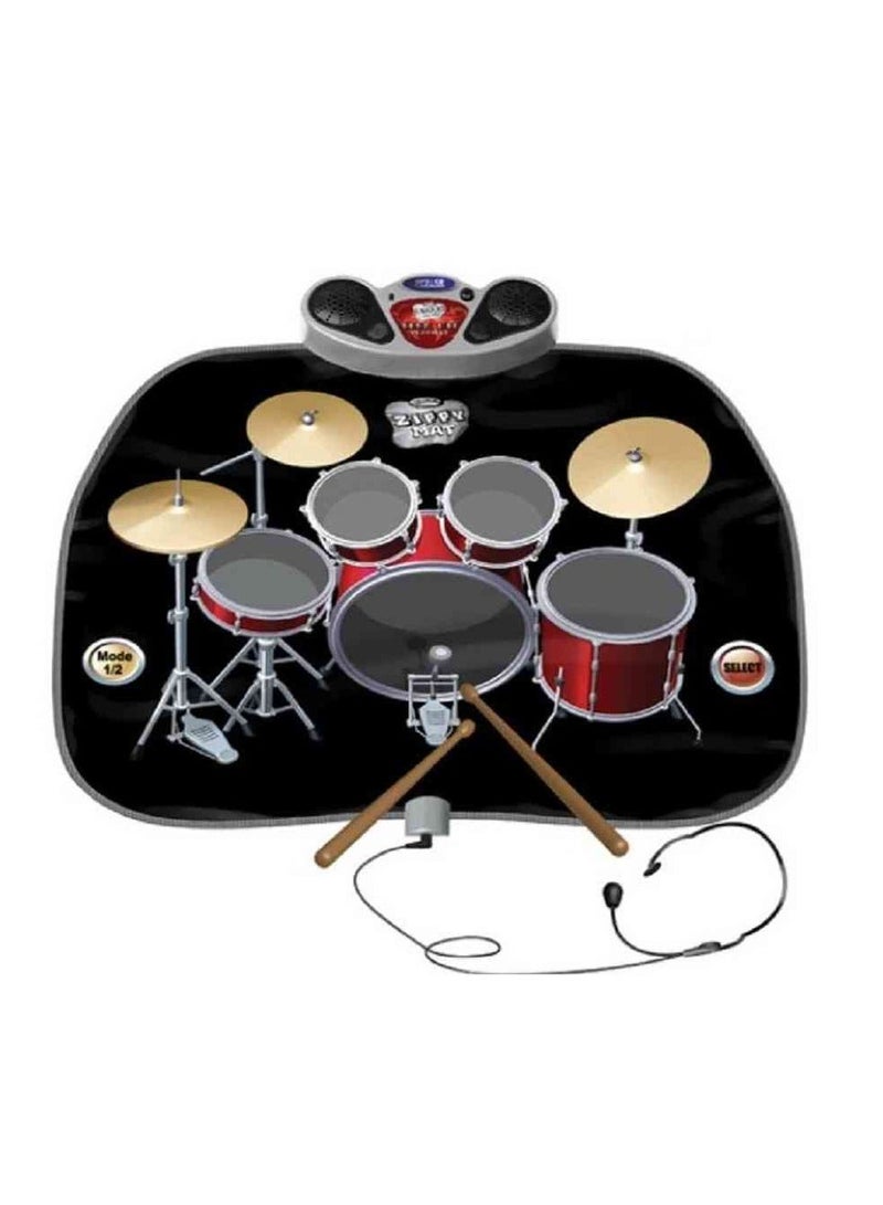 يو كيه آر UKR Drum Playmat للأطفال - مجموعة موسيقية كاملة مع Playmat Kit Drum، ميكروفون، كابل MP3، وأعواد الطبل - لعبة تفاعلية ممتعة للأطفال الصغار، لعبة موسيقى تعليمية - Image 2